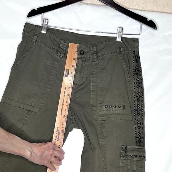 Sundance womens size 8 pants army green embroidery cotton tapered  boho, - Picture 6 of 12